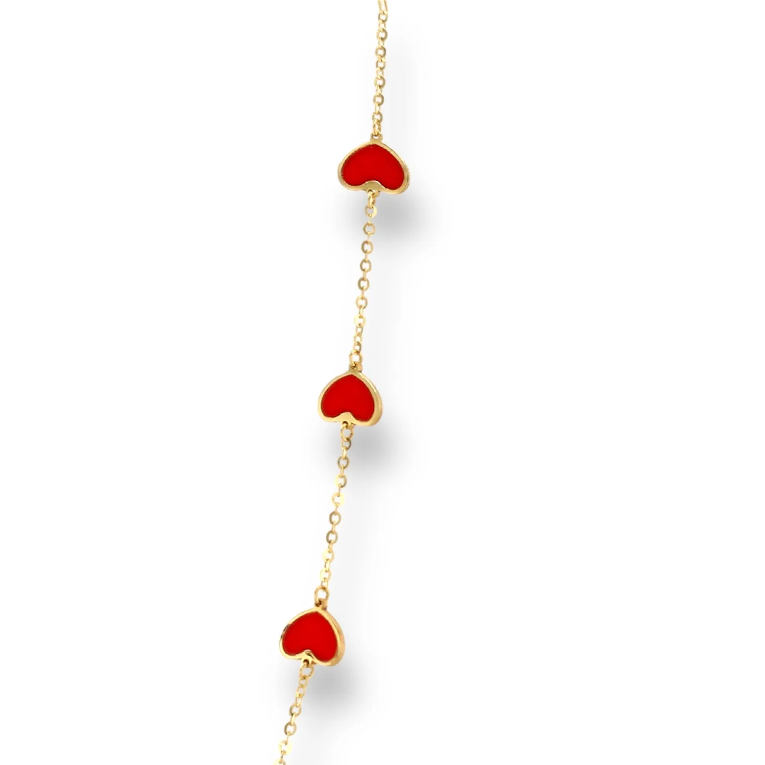 14K Yellow Gold Red Enemal  Heart Choker-9096