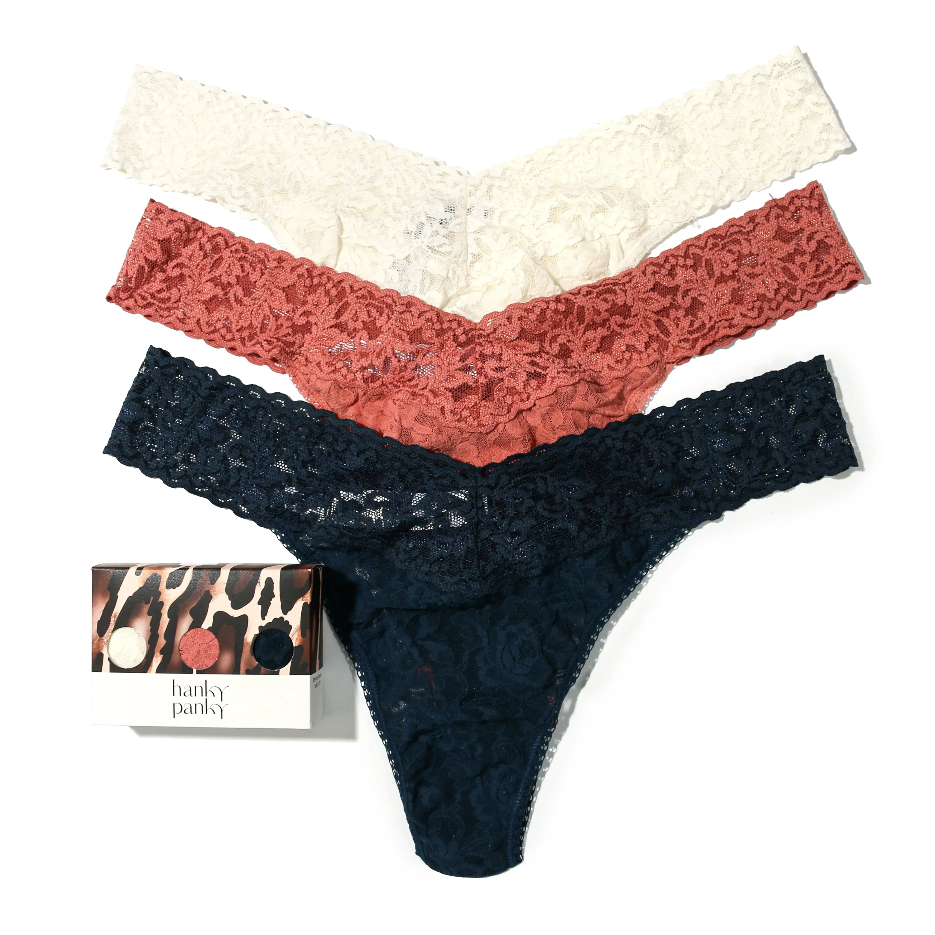 3-Pack Plus Size Signature Lace Original Rise Thongs | Ivory/Himalayan Pink/Nori Blue