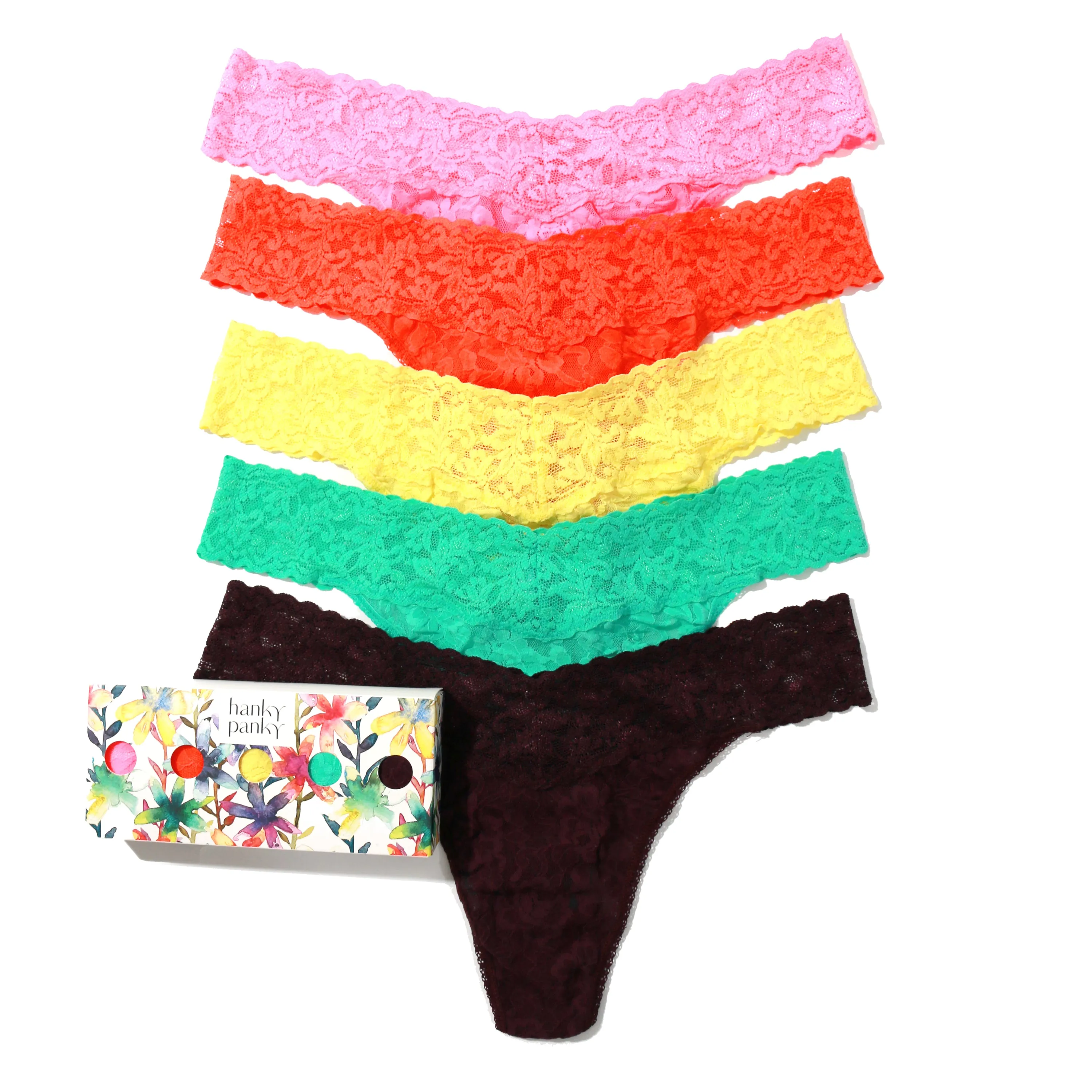 5-Pack Signature Lace Original Rise Thongs | Sizl Pink/ Orange Sparkle/Limencello/Agave Green/Plum