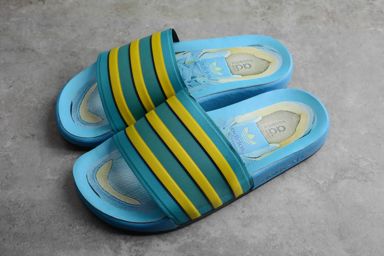 Adidas Adilette Premium Slides light Aqua Bright Yellow Purple FX4379