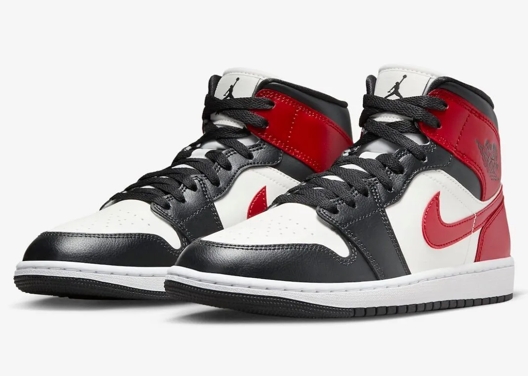 Air Jordan 1 Mid Black Toe Sail Gym Red Off Noir White BQ6472-160