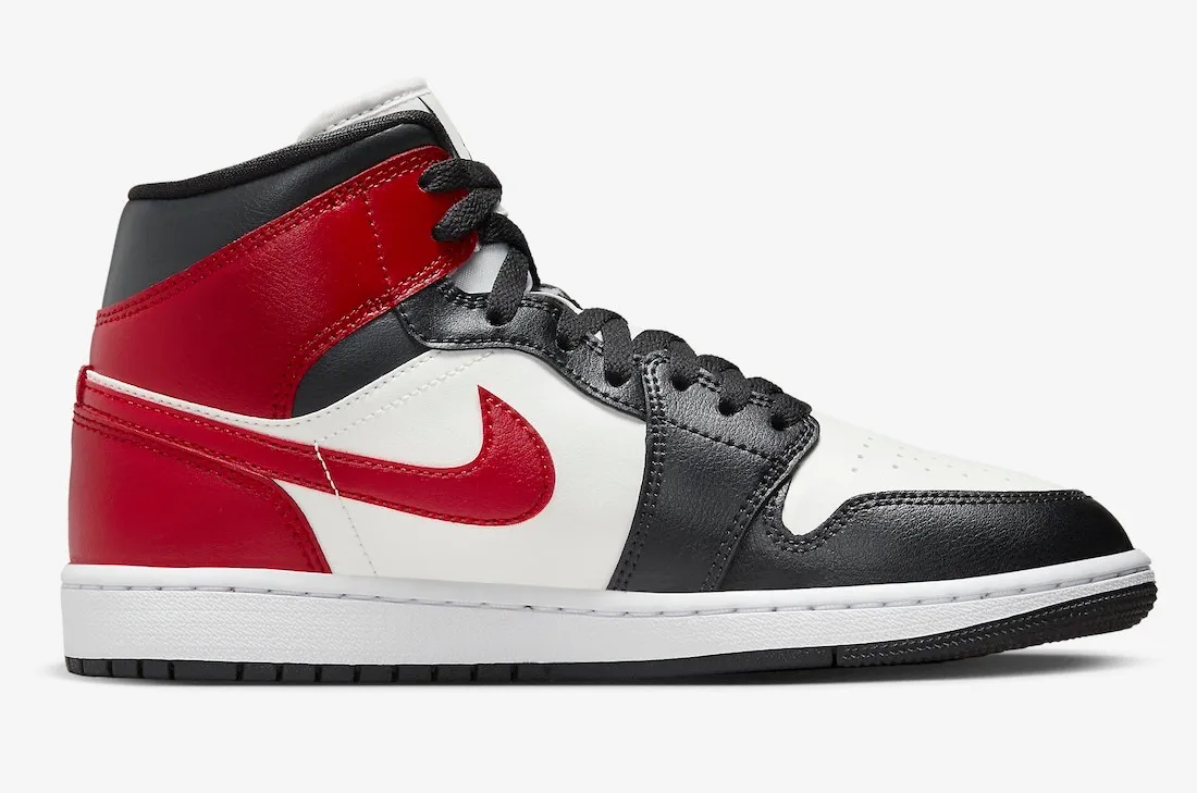 Air Jordan 1 Mid Black Toe Sail Gym Red Off Noir White BQ6472-160