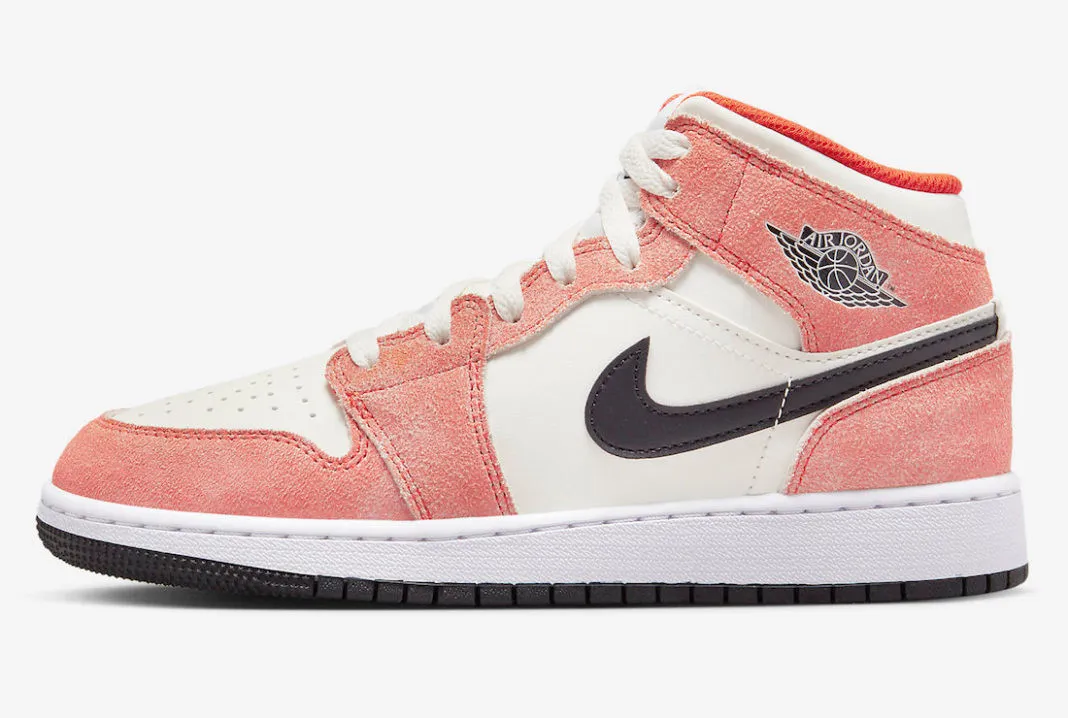 Air Jordan 1 Mid SE GS Orange Suede Team Orange Sail White Black DV1336-800