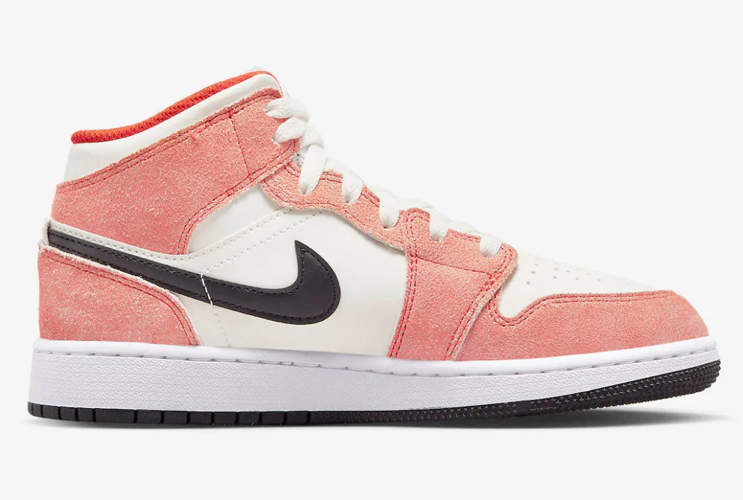 Air Jordan 1 Mid SE GS Orange Suede Team Orange Sail White Black DV1336-800