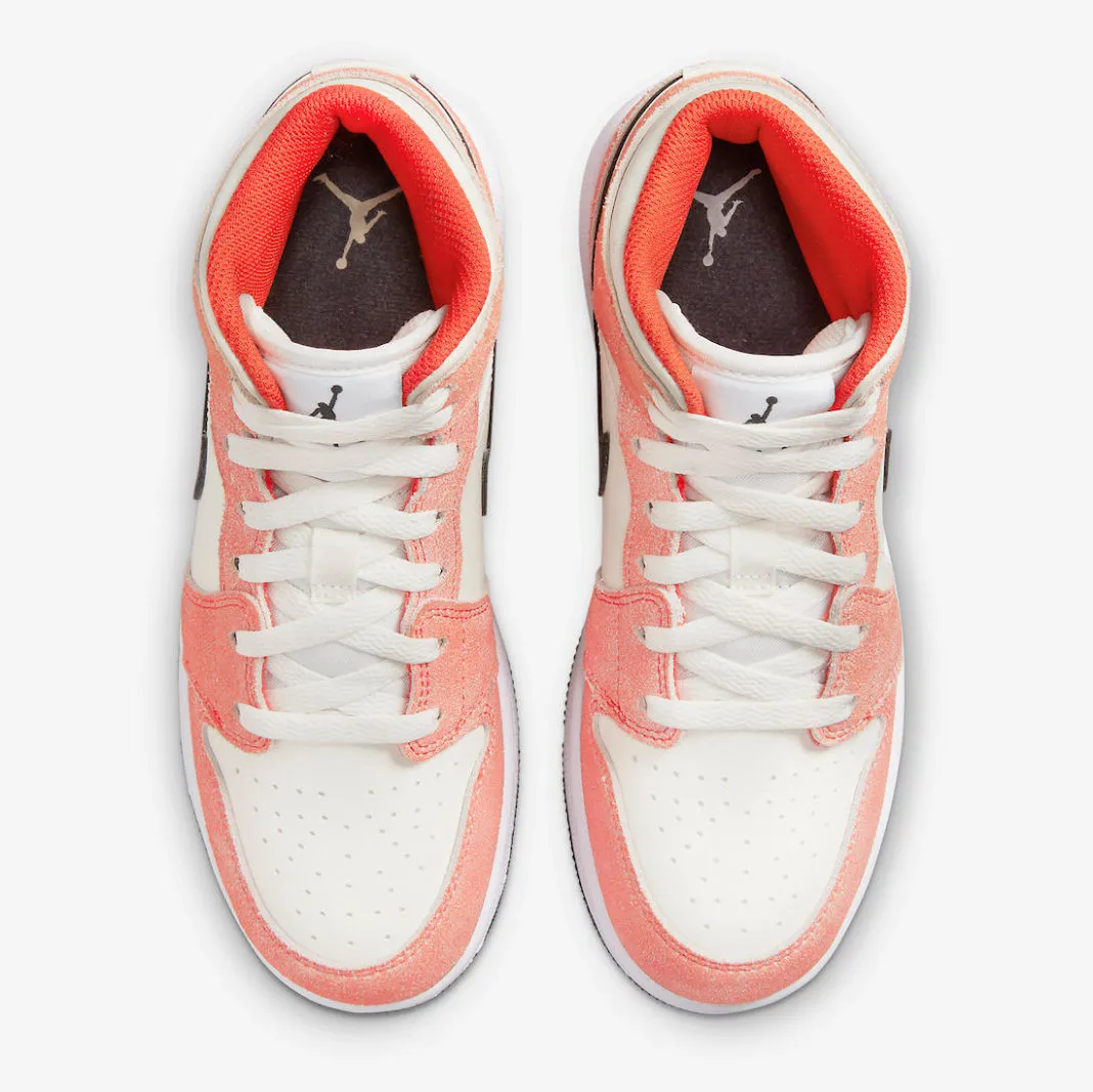 Air Jordan 1 Mid SE GS Orange Suede Team Orange Sail White Black DV1336-800