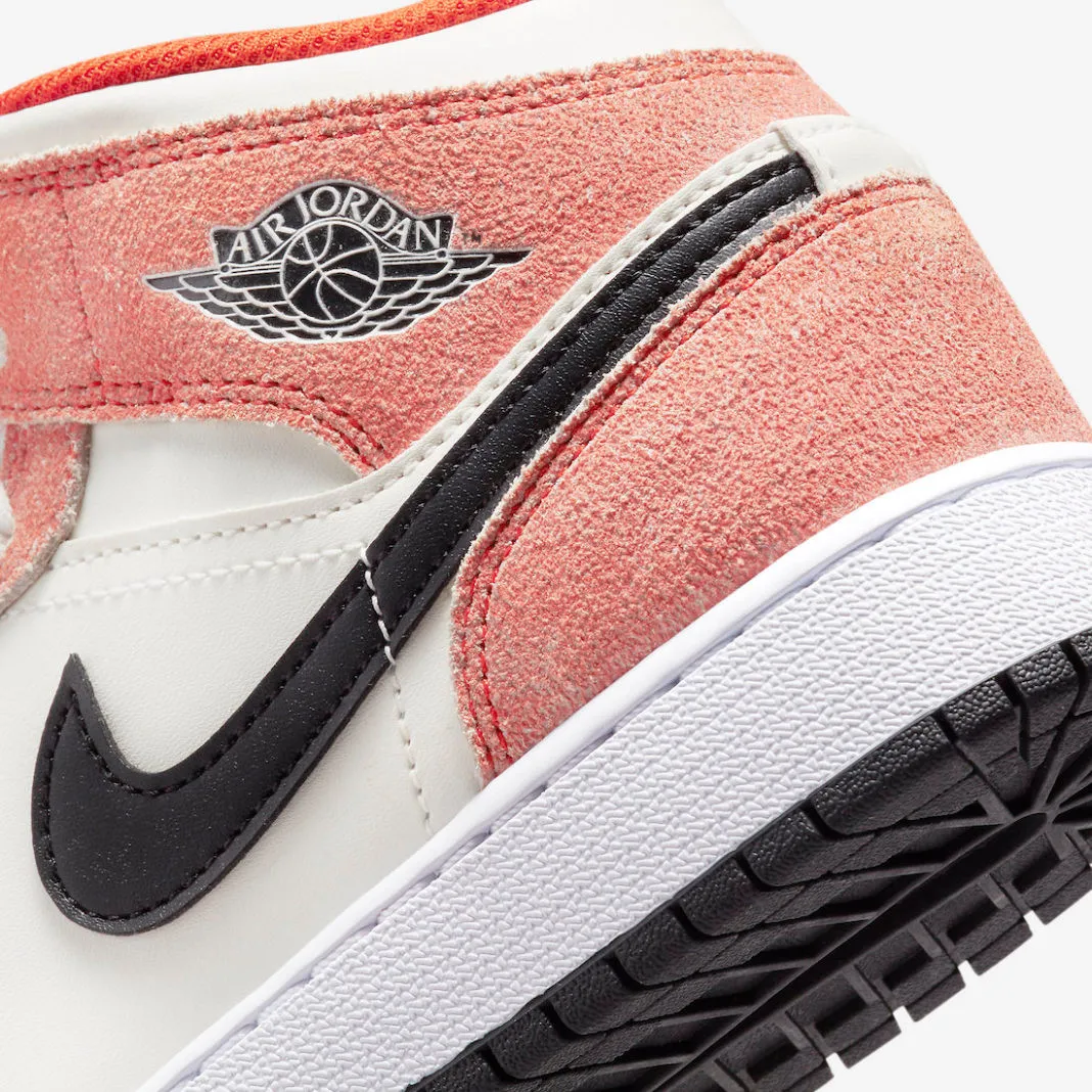 Air Jordan 1 Mid SE GS Orange Suede Team Orange Sail White Black DV1336-800