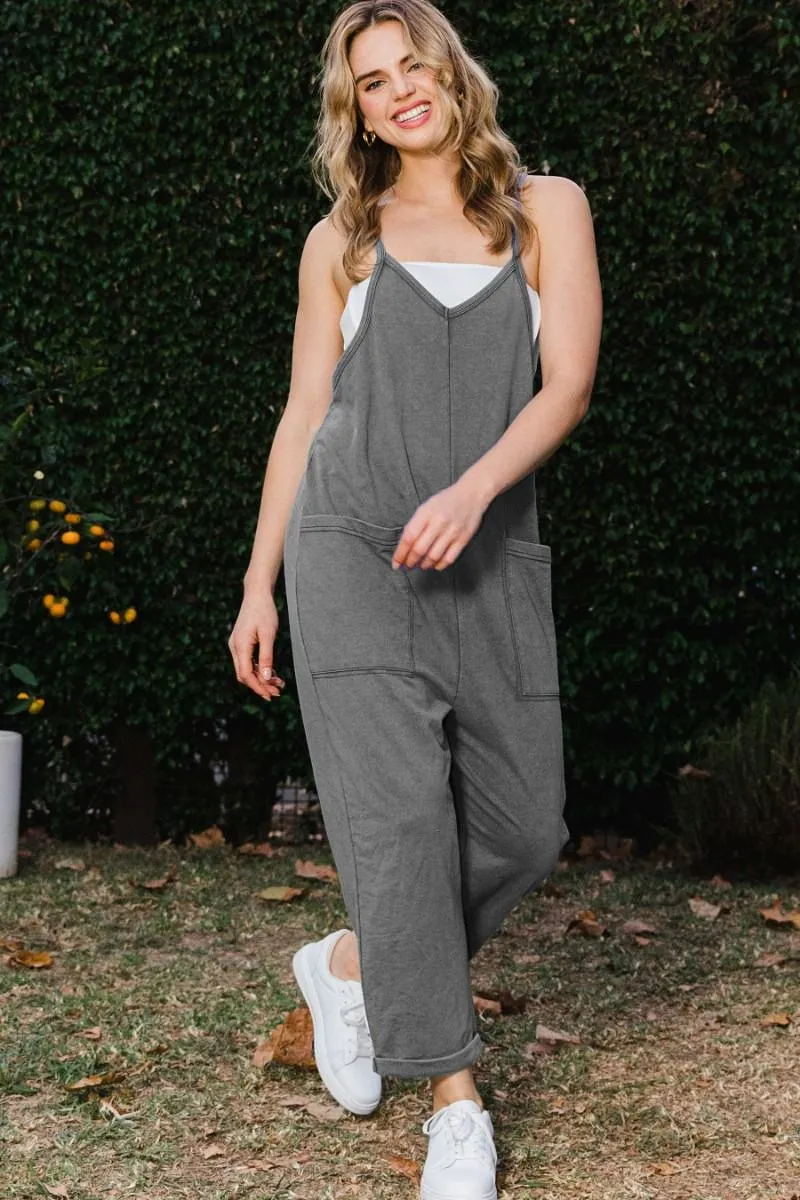 All Too Well Knit Jumpsuit- Washed Charcoal