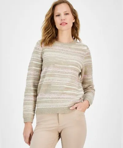 Anne Klein Women's Sequin Stripe Crewneck Sweater