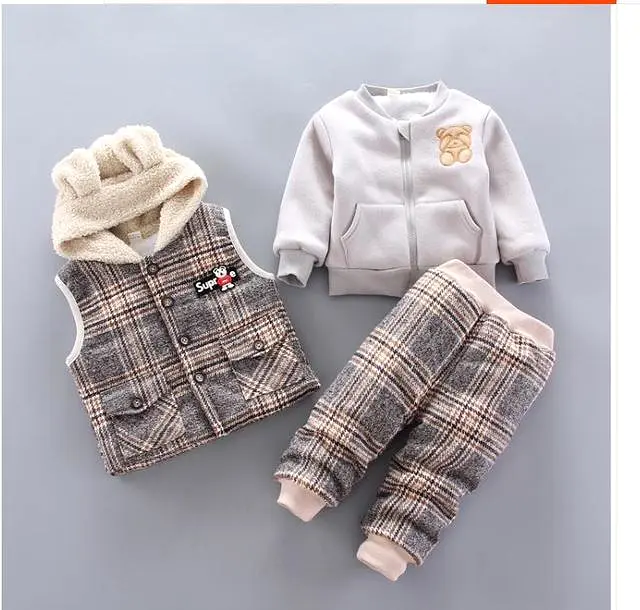 Baby's Three Piece Boys' Winter Plush Thickened Suit 1-2 Year Old Warm Comfortable Outdoor Trendy Children's Wear X2814706