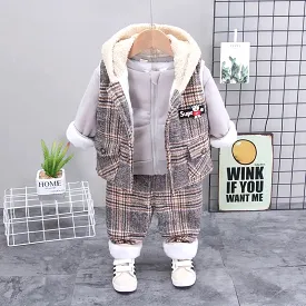 Baby's Three Piece Boys' Winter Plush Thickened Suit 1-2 Year Old Warm Comfortable Outdoor Trendy Children's Wear X2814706