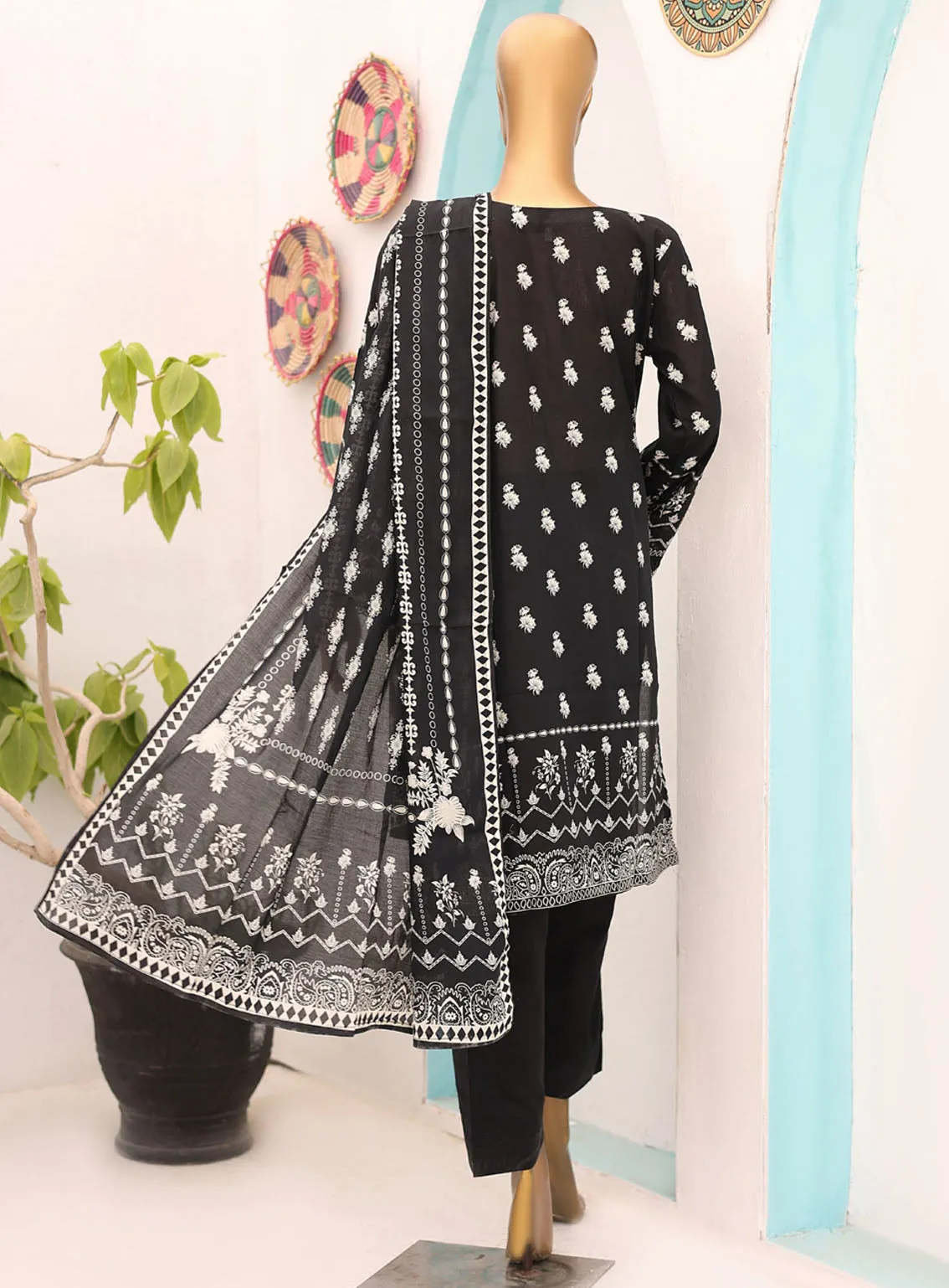 Bin Saeed Black & White Lawn 3 Piece Stitched Suit - BS24BWL BS-02