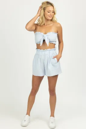 BLUE GAUZE SMOCK CROP + SHORTS SET