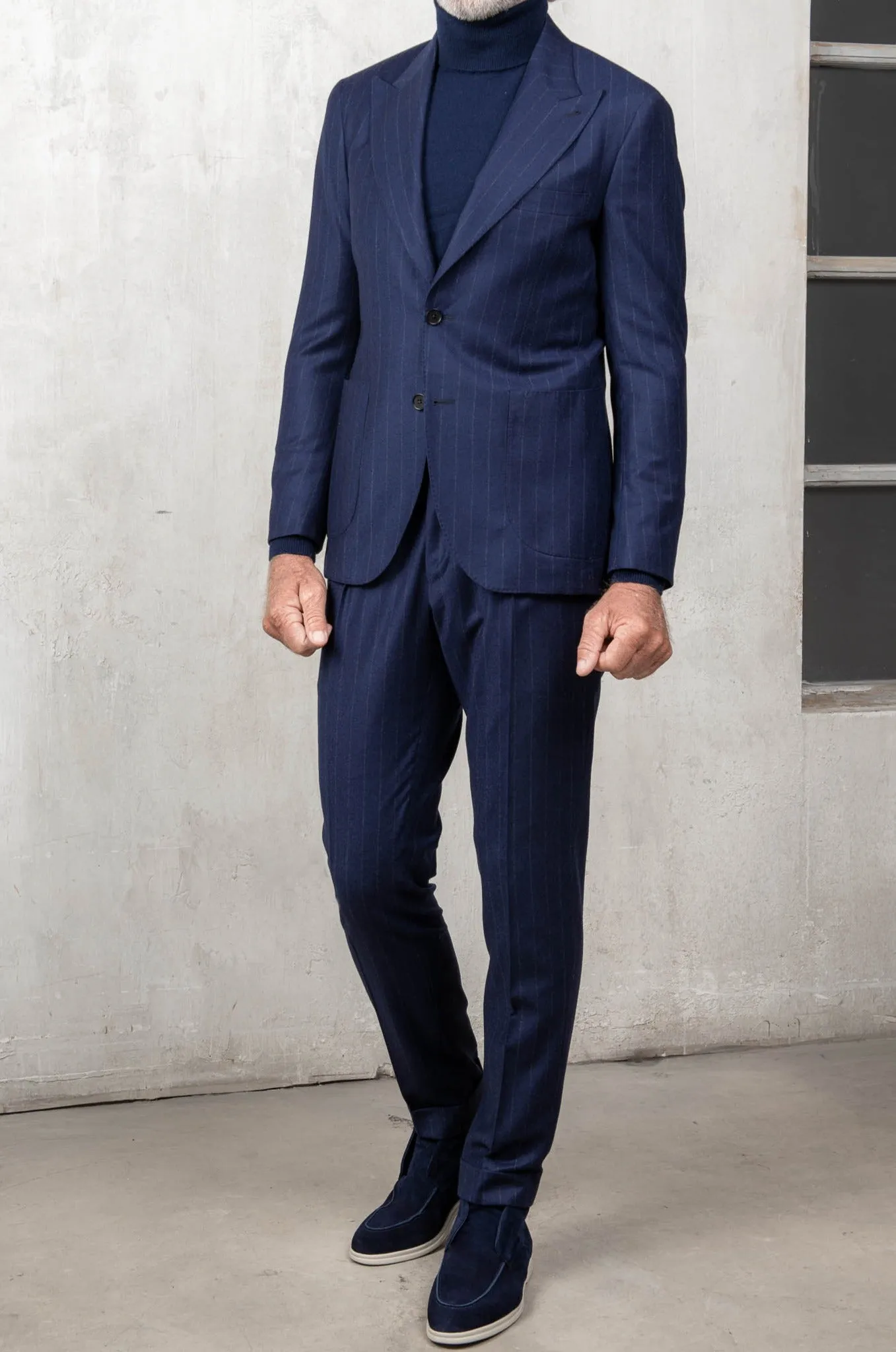 Blue striped flannel suit Soragna Capsule Collection - Made in Italy