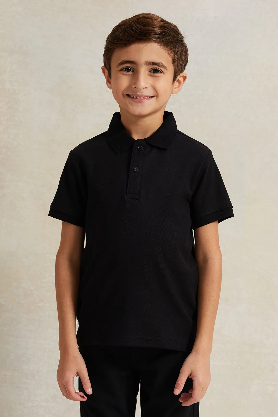 Boys Black Basic Polo Shirt