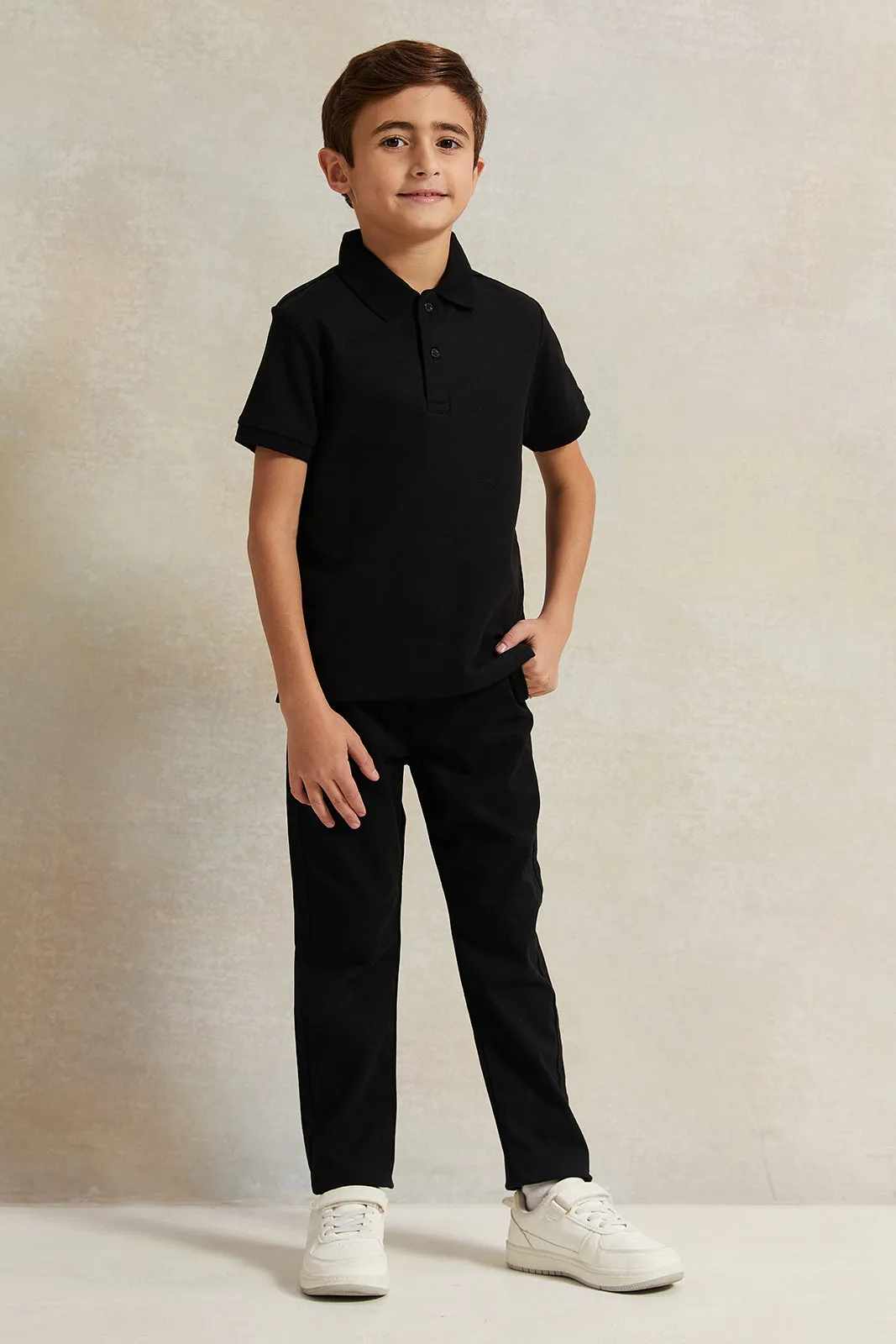 Boys Black Basic Polo Shirt