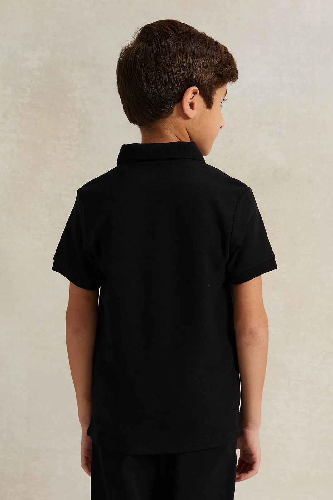 Boys Black Basic Polo Shirt