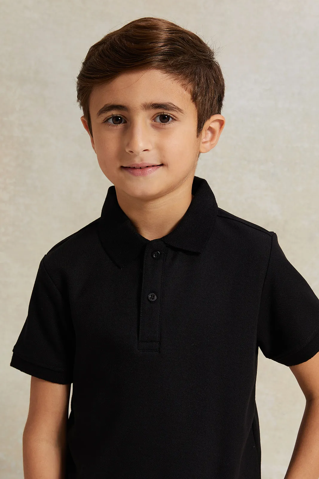 Boys Black Basic Polo Shirt