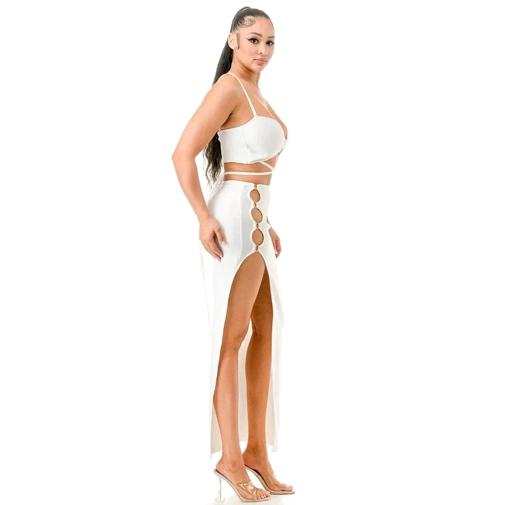 Catiana Feather Skirt Sets - White