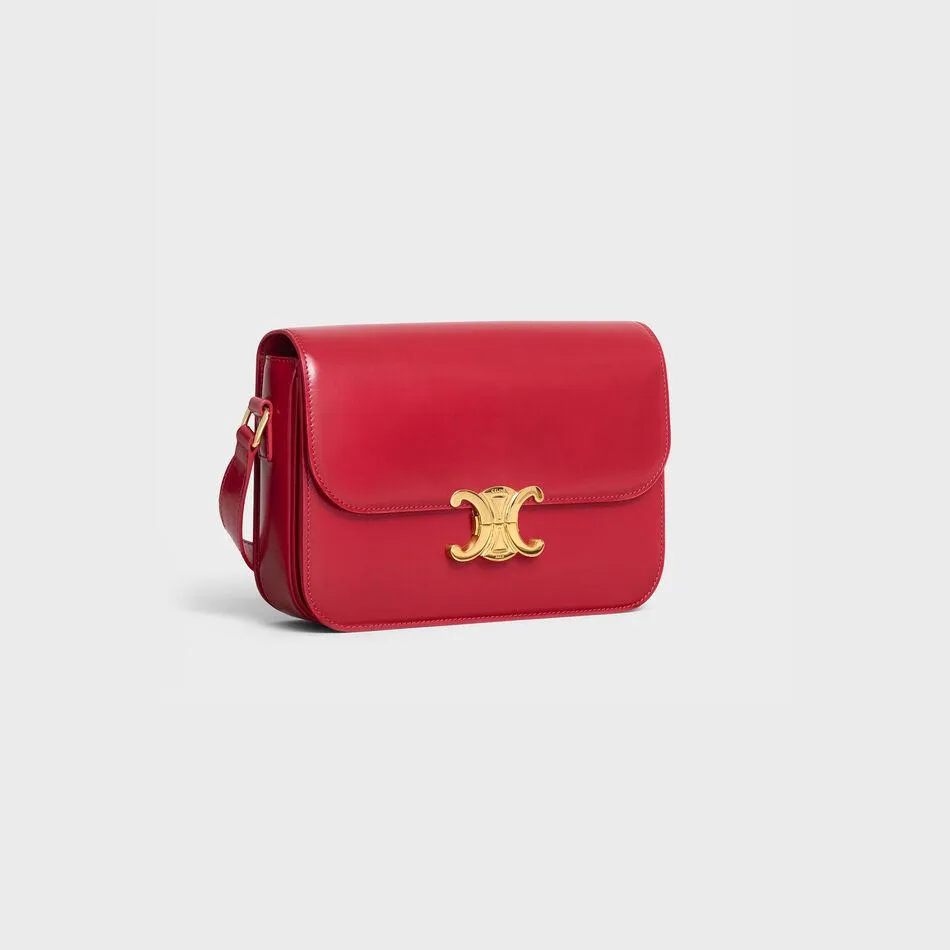 Celine Medium Triomphe Bag In Shiny Calfskin Red