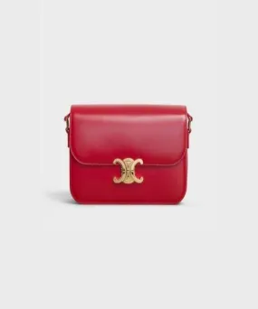 Celine Medium Triomphe Bag In Shiny Calfskin Red