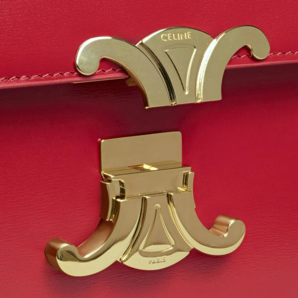 Celine Medium Triomphe Bag In Shiny Calfskin Red