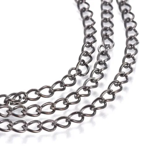 Chain, Iron, Twisted Chain, Curb Chain, Open Link, Gunmetal, 5x3.5mm