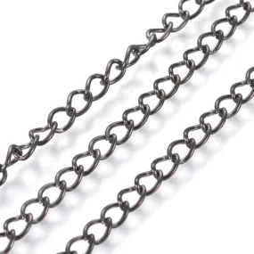 Chain, Iron, Twisted Chain, Curb Chain, Open Link, Gunmetal, 5x3.5mm