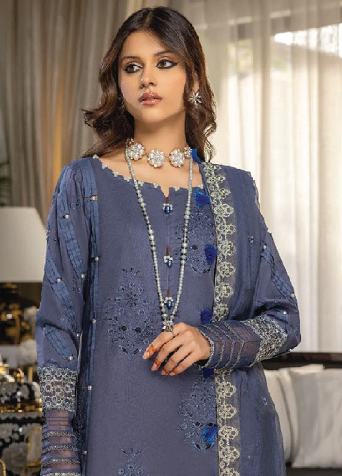 Charlotte By Humdum Embroidered Chikankari Lawn 3 Piece Unstitched Suit HD24CEL-02