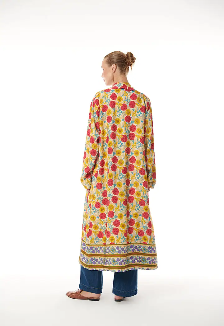 Colorful Flower All Over Patterned Open Abaya