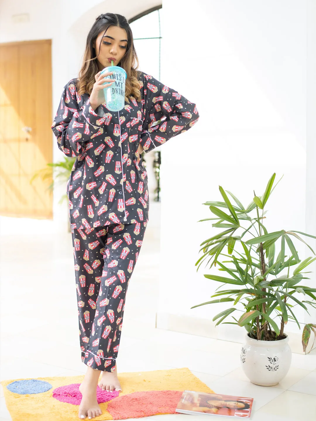 Crunchy Popcorn Night Suit Set For Women