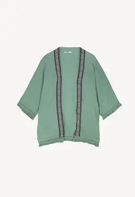 Embroided Hem Solid Cardigan