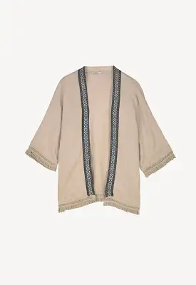 Embroided Hem Solid Cardigan