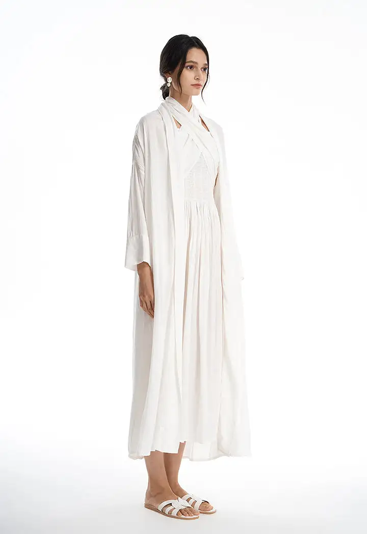 Embroider Striped Open Maxi Abaya