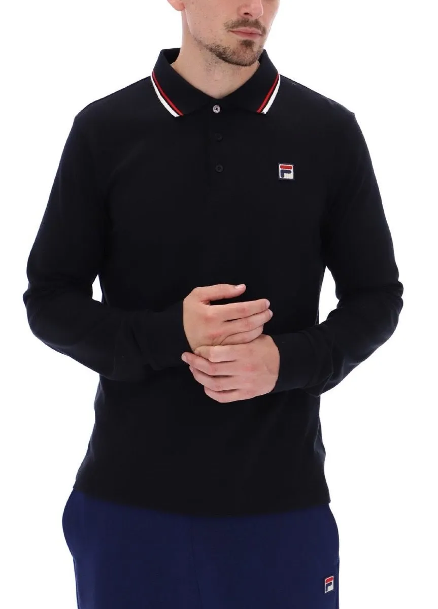 Fila Monte Tipped Long Sleeve Polo Shirt Black/Gardenia/Red