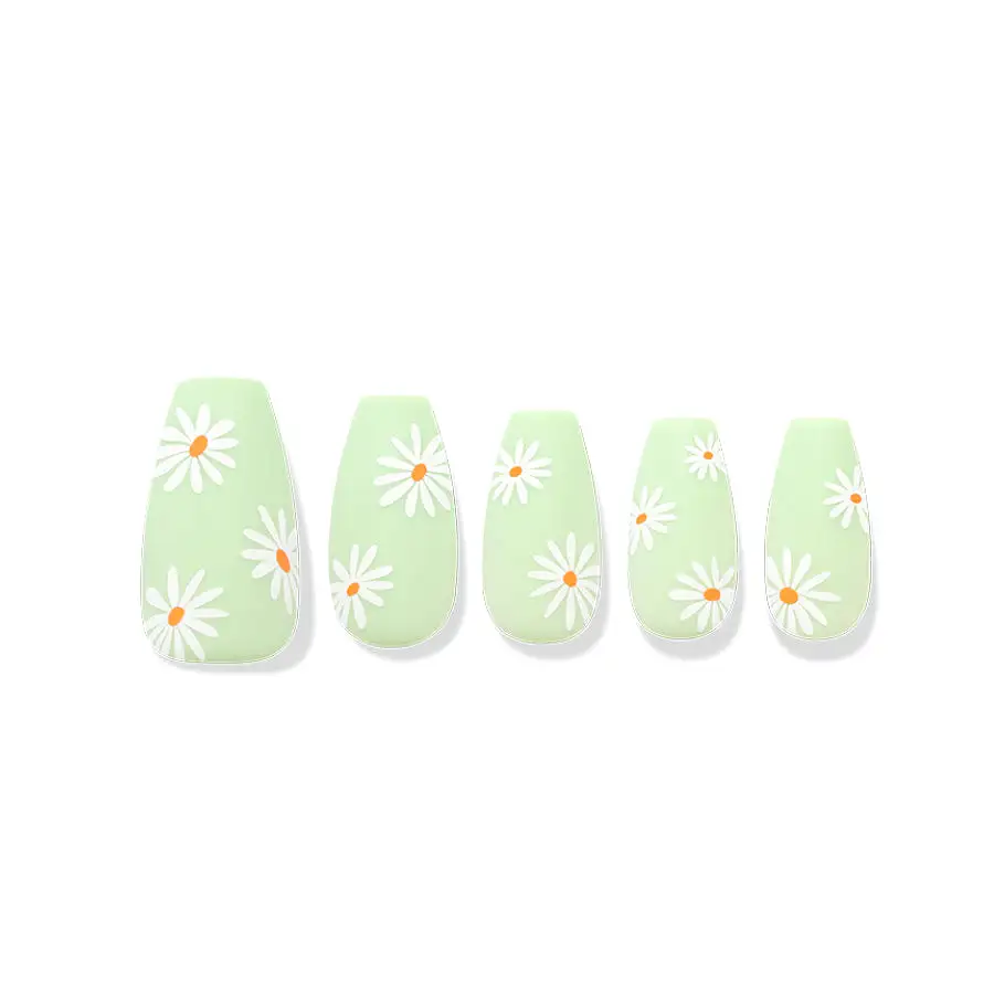 Finger Suit Sunday Nails 40pcs Hand Artificial Fake Nails Long Pretty Home Art Tips Matt Beauty Coffin Shape Press On Daisy