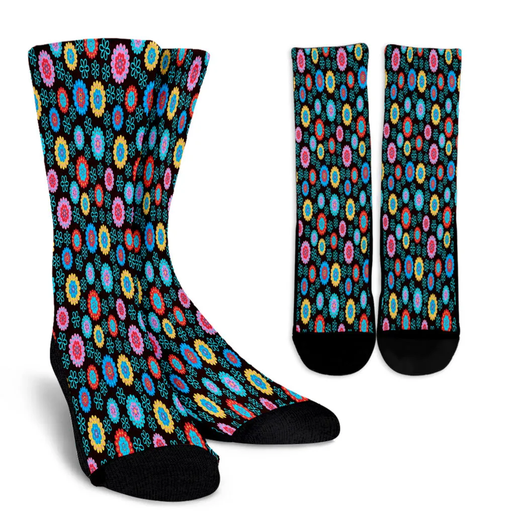 Floral Daisy Abstract Crew Socks