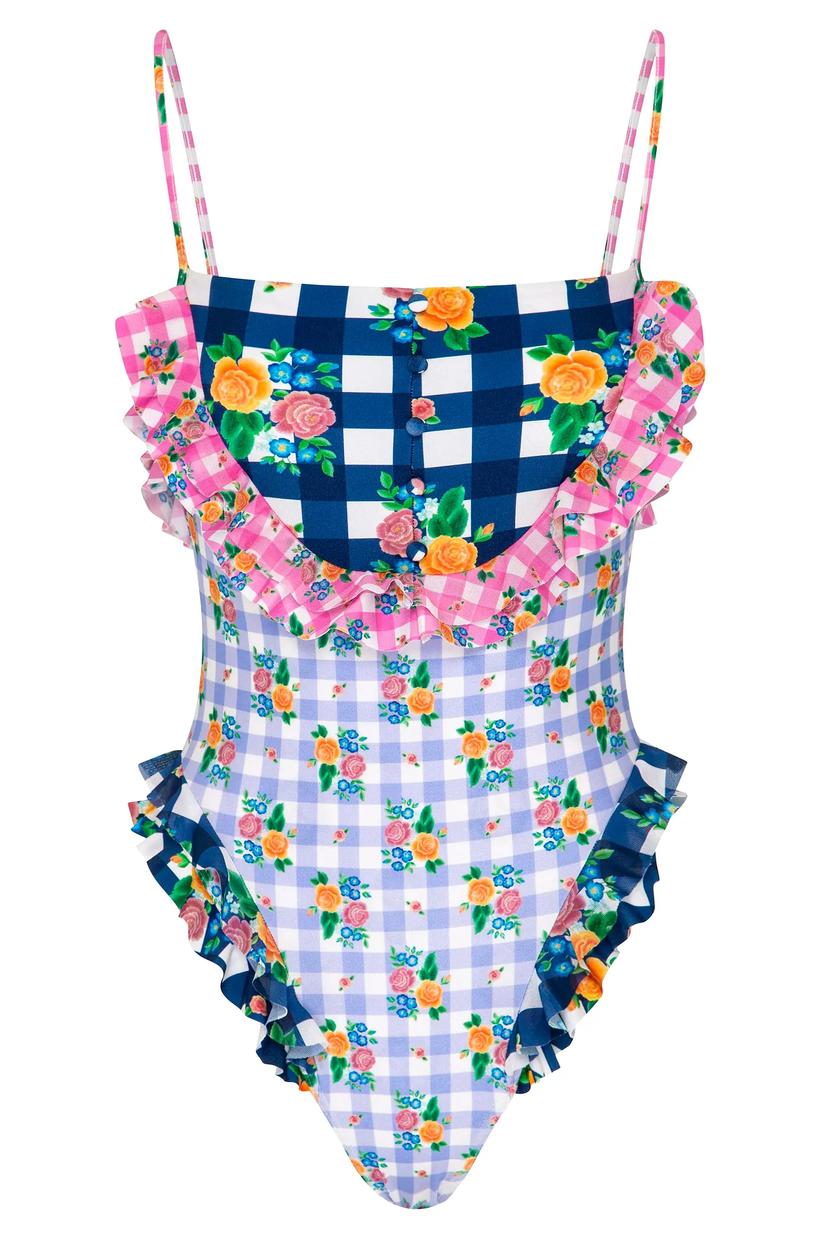 Folk Gingham Button One Piece