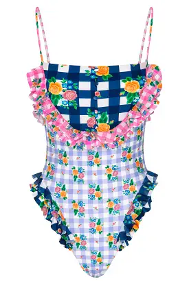 Folk Gingham Button One Piece