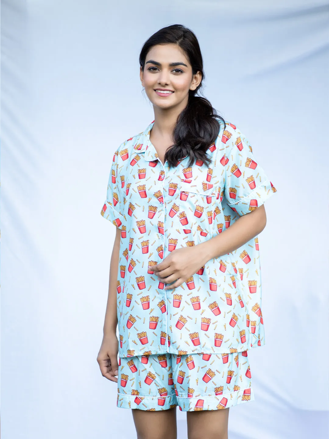 French Fries Short Night Suit Set For Women