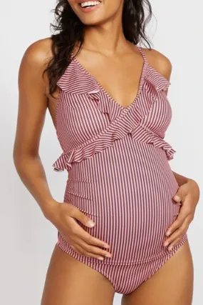 Fresh Striped Ruffle Maternity Tankini Swimwear (Set of 2)