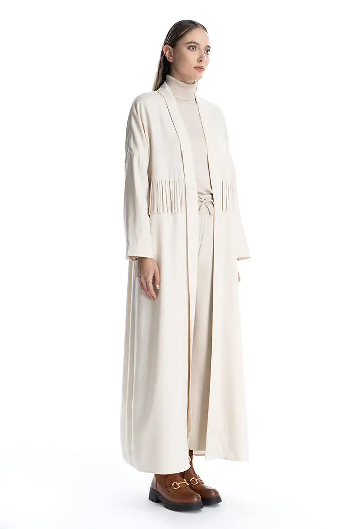 Fringed Middle Solid Maxi Open Abaya