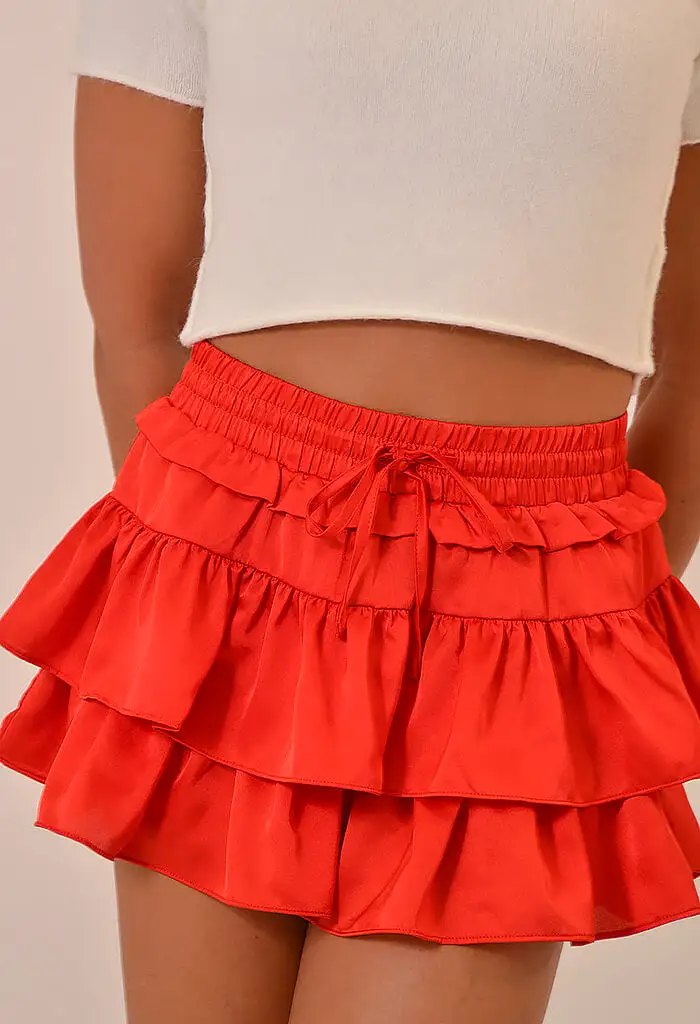 Georgina Ruffle Skort-Red