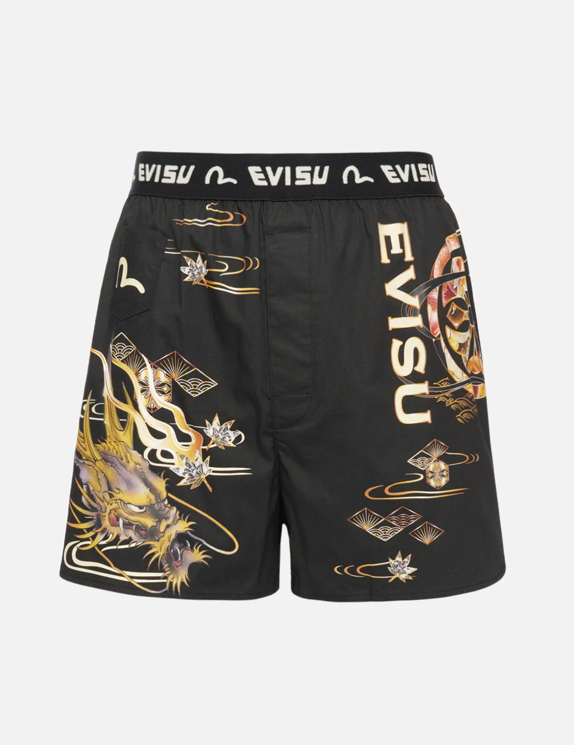 Golden Dragon and Kamon Print Boxer Shorts