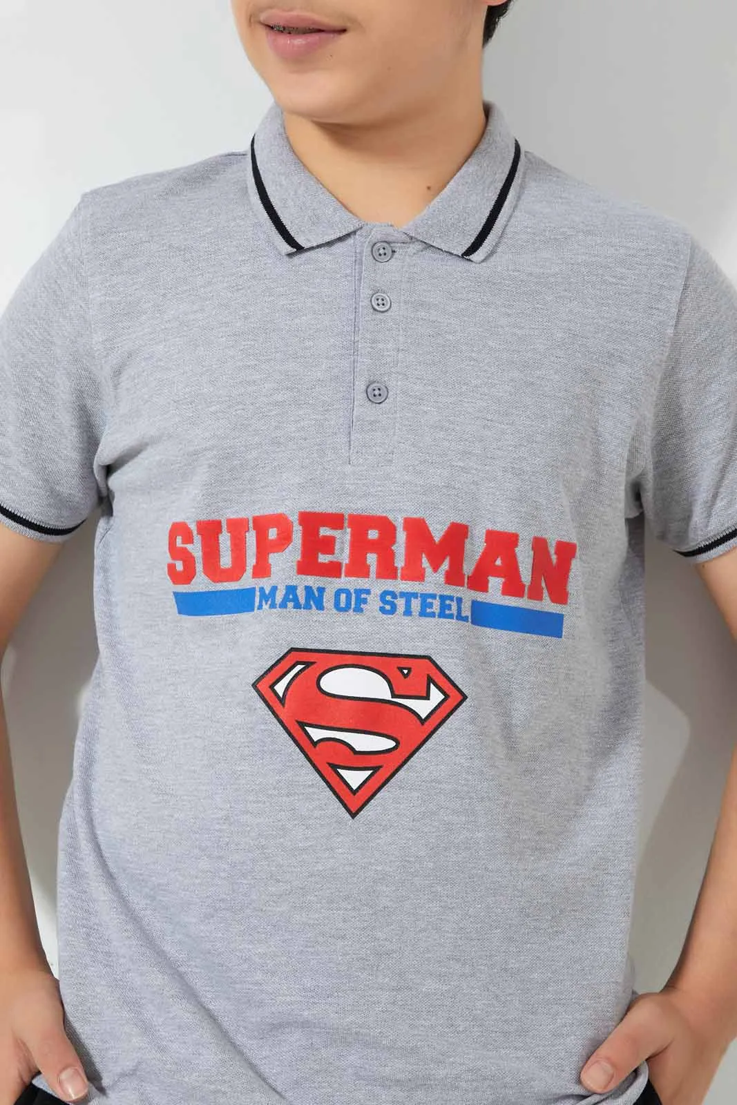 Grey Superman Polo Shirt