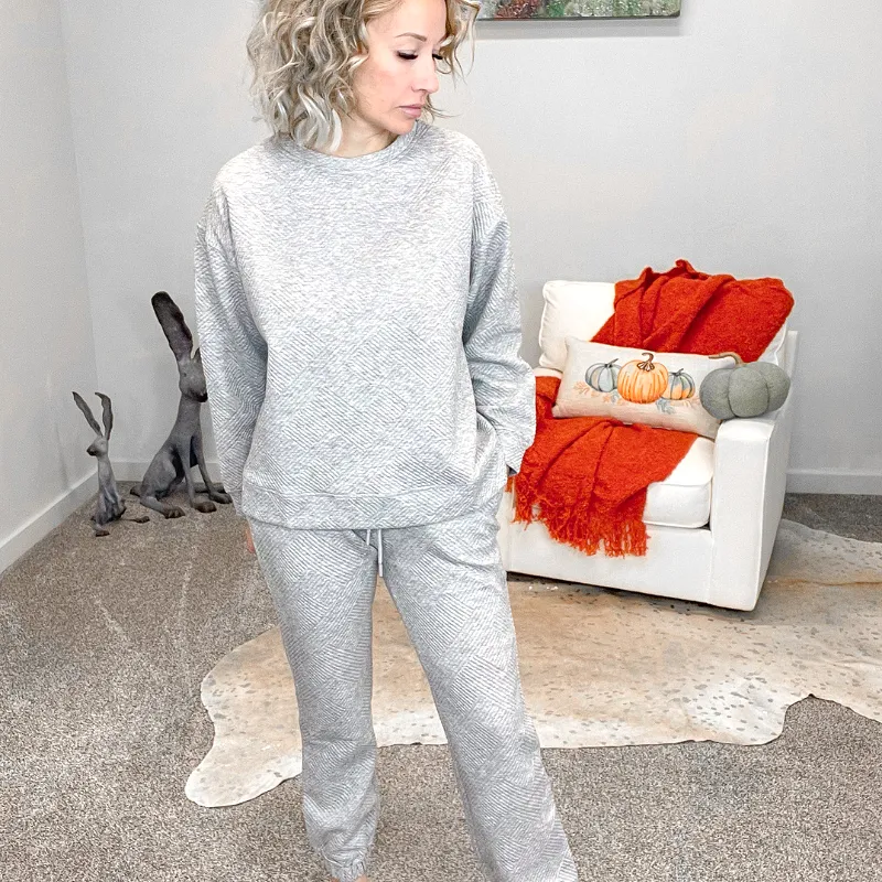 Grey Textured Long Sleeve Sweatshirt Top