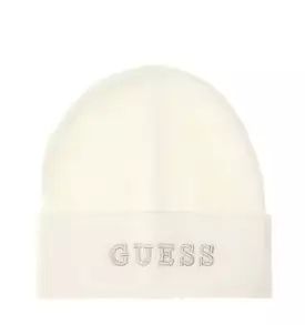 GUESS Embroidered Logo Beanie Off White