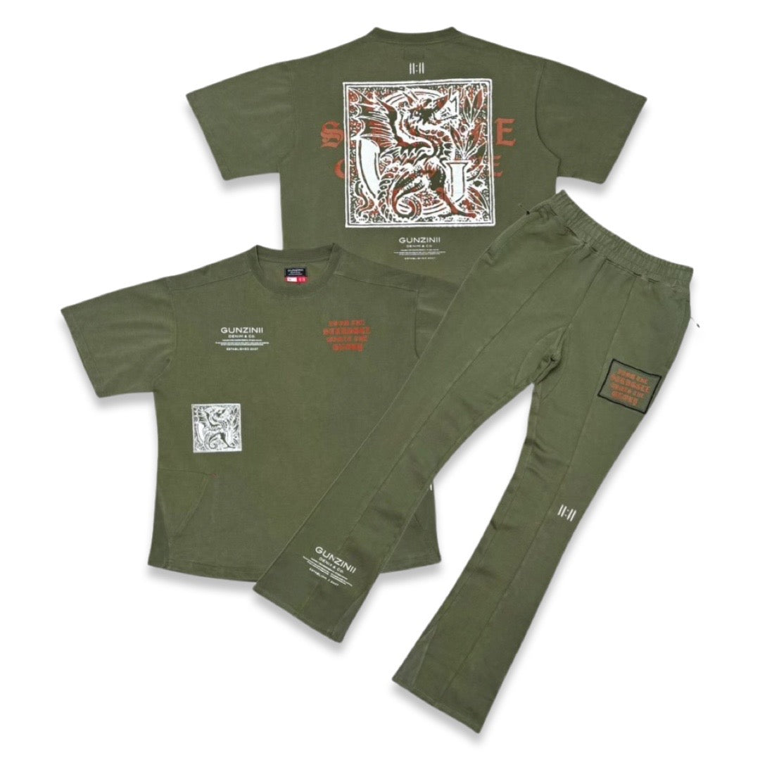 Gunzinii Card Olive T-shirt Jogging Set