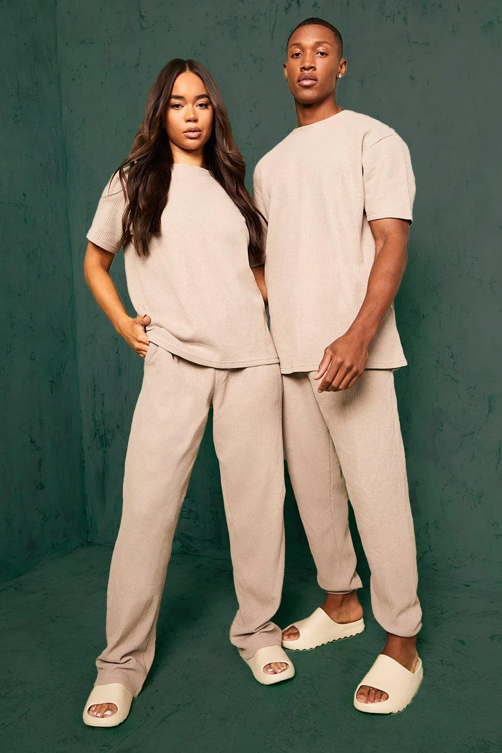 Hers Waffle Loungewear T-Shirt & Wide Leg Joggers