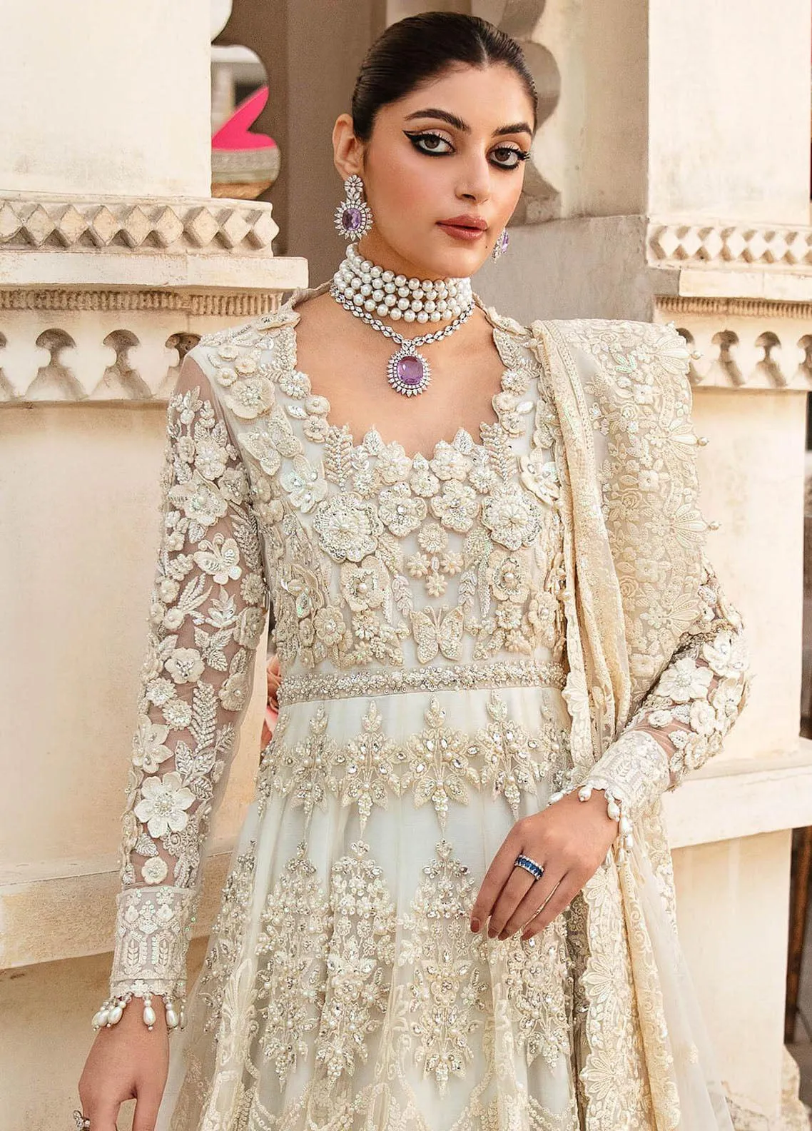 Kayseria By Serene Premium Embroidered Net 3 Piece Unstitched Suit SP24KS SB-22 CHARMEUSE