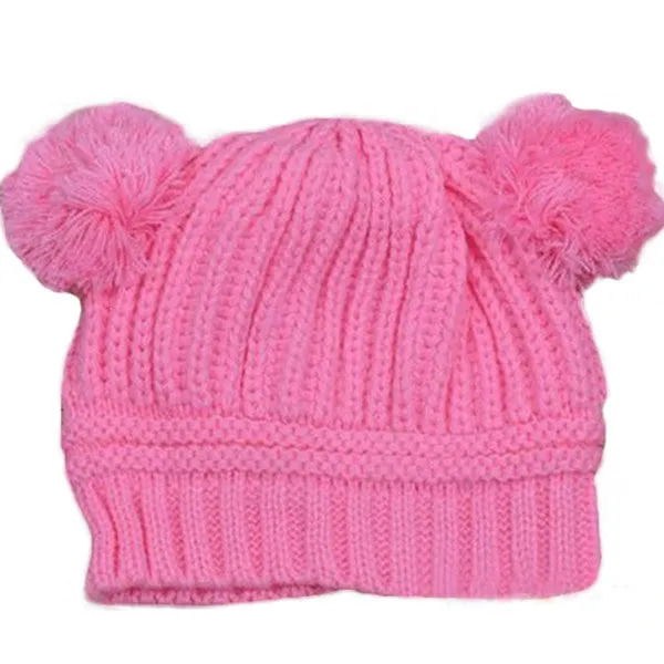 Kids Baby Warm Crochet Hats Knitted Two Balls Beanies Knit Sweater Cap Earflap Hat SM6